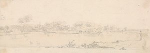 Schets van een landschap over het water