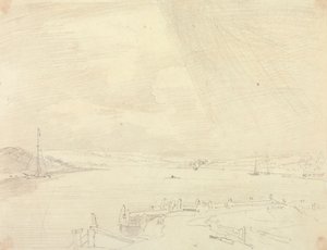 Schets van een landschap aan zee met pier op de voorgrond, Isle of Wight door Capt. Thomas Hastings