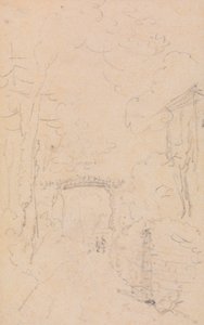Schets van een met bomen omzoomde weg en brug, Shorwell door Capt. Thomas Hastings