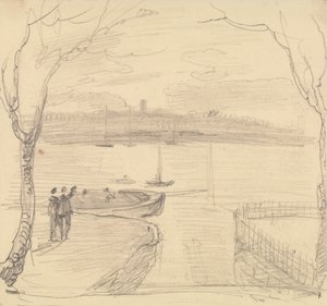 Geschetst uitzicht vanaf East Cowes, West Cowes in de verte door Capt. Thomas Hastings