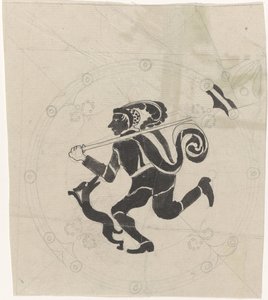 Decoratief ontwerp met hazenjager door Carel Adolph Lion Cachet