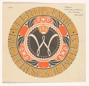 Embleem voor veertigjarig regeringsjubileum koningin Wilhelmina der Nederlanden