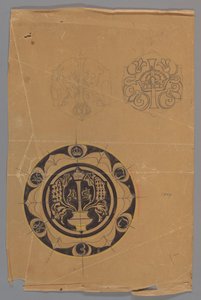 Entwurf für einen Teller mit Krone und Monogramm door Carel Adolph Lion Cachet