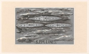 Ontwerp voor vignet van de Koninklijke Paketvaart Maatschappij, K.P.M. Lines door Carel Adolph Lion Cachet