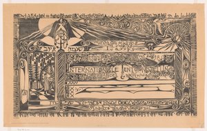 Oorkonde van de Vereeniging ter bevordering van de belangen des Boekhandels met drukker, papierrollen en ornamentiek door Carel Adolph Lion Cachet