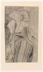 Portret van meisje in klederdracht van Marken