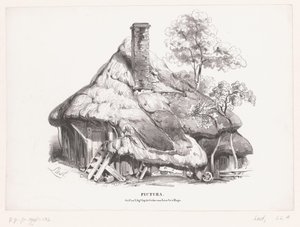 Boerderij met plaggendak door Carel Christiaan Antony Last