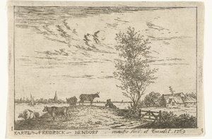 Titelprent met rivierlandschap met koeien door Carel Frederik Bendorp (I)