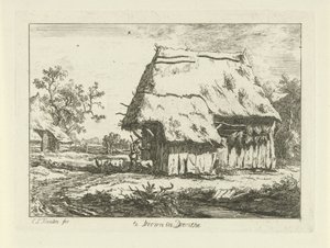 Herder bij een schaapskooi Te Drown in Drenthe Landschappen (1-6) door Carel Lodewijk Hansen
