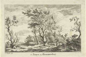 Reizigers in een landschap