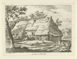 Vrouw met kind bij een boerderij door Carel Lodewijk Hansen