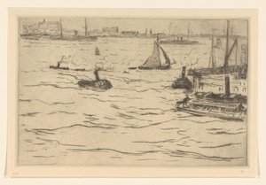 Gezicht op de Maas te Rotterdam door Carel Nicolaas Storm van 