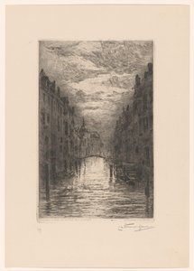 Kanaal in Dordrecht bij avond door Carel Nicolaas Storm van 