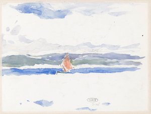 Gezicht op zee met boot (?) door Carel Nicolaas Storm van 