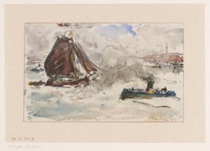 Woelig water voor de haven van Hamburg door Carel Nicolaas Storm van 