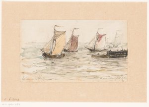 Zeilende vissersschepen op de Schelde
