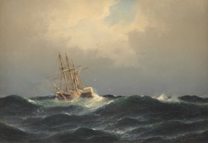 Een stoomschip in een storm op de Atlantische Oceaan