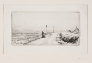 Landweg met wandelende dame. Zonnige namiddag door Carl Bloch