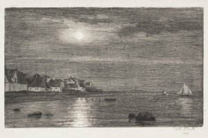 Strandpartij bij Hellebæk. Maanlicht door Carl Bloch