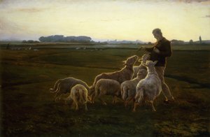 Een herder en zijn schapen met ganzen daarachter door Carl Christian Ferdinand Wentorf