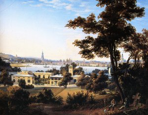 De Silhouet van de Stad Potsdam over Glienicke door Carl Daniel Freydanck