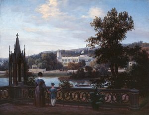 Uitzicht op Paleis Glienicke vanaf Babelsberg, ca. 1838