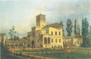 Uitzicht op het fazantengebouw bij Schloss Charlottenhof door Carl Daniel Freydanck