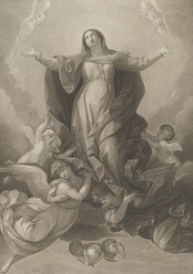 De tenhemelopneming van de Maagd, die met uitgestrekte armen opstijgt, engelen die haar ondersteunen, 1792 door Carl Ernst Christoph Hess
