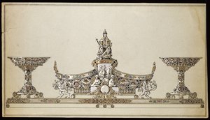 Tekening van een zilveren ovaalvormige mand, Huis van Carl Faberge