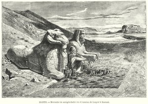 Antiekverkoper op de weg van Luxor naar Karnak, Egypte door Carl Friedrich Heinrich (after) Werner