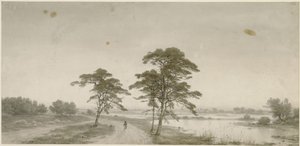Vlak landschap met wandelaar door Carl Friedrich Lessing