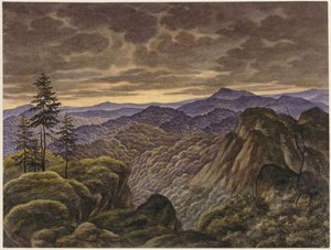 Berglandschap bij zonsondergang door Carl Friedrich Lessing