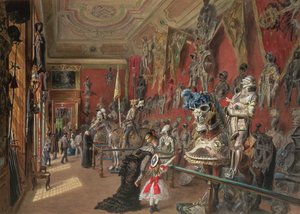 De tweede Wapenzaal in de Ambraser Galerie van de Lage Belvedere door Carl Goebel