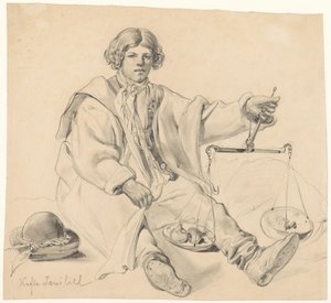 Zittende Kroatische uienverkoper