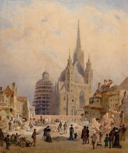 Zicht op de Stephansdom tijdens de sloop van de brandhaard