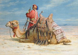 Een nomade en zijn kameel rusten in de woestijn, 1874