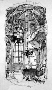 Een schets van het atelier van de kunstenaar in Oberwesel door Carl Haag