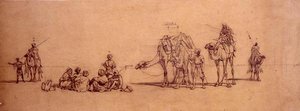 Figuren en kamelen in de woestijn door Carl Haag