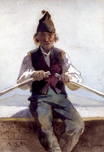Joseph Zwenger in een roeiboot, Beierse Hooglanden