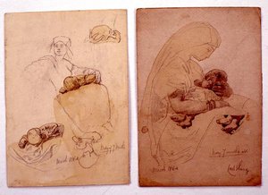 Twee studies van een moeder en kind