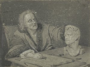 Tekenaar die een gipskop schetst door Carl Heinrich Mylius