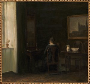 Interieur met de vrouw van de kunstenaar Emilie Heise
