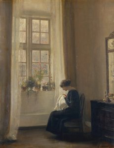 Een Meisje dat Naait in een Interieur