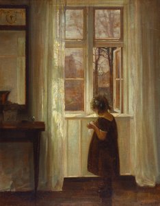 Een Meisje dat bij een Raam Staat door Carl Holsoe