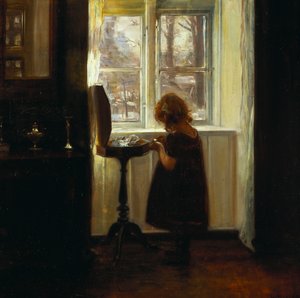Een Meisje bij een Naaibureau