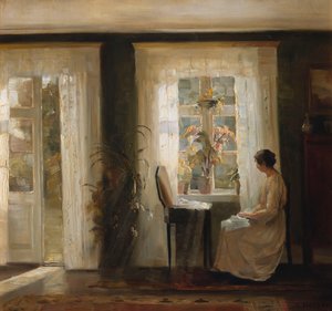 Een Vrouw bij een Zonnig Raam door Carl Holsoe