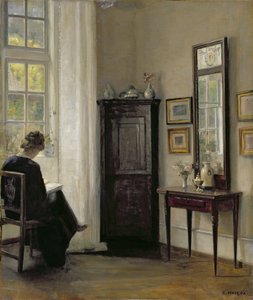 Interieur met lezende vrouw