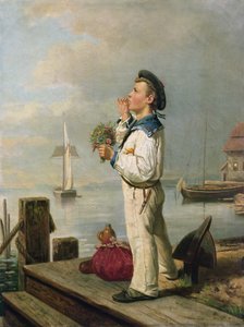 Kleine matroos wachtend op de kade