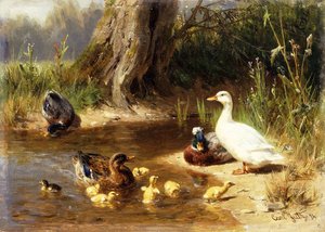 Eenden aan de waterkant, 1874 door Carl Jutz