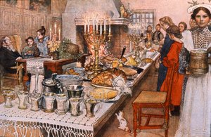 Kerstavond diner in Zweden, begin 20e eeuw door Carl Larsson